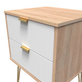 Linear White and Bardolino Oak 2 Drawer Bedside Cabinet with Hairpin Legs