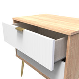 Linear White and Bardolino Oak 2 Drawer Midi Chest with Gold Hairpin Legs