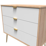 Linear White and Bardolino Oak 3 Drawer Chest with Gold Hairpin Legs