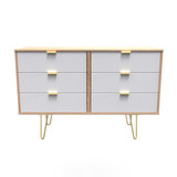 Linear White and Bardolino Oak 5 Drawer Chest with Gold Hairpin Legs