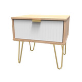 Linear White and Bardolino Oak 1 Drawer Bedside Cabinet with Gold Hairpin Legs
