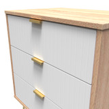 Linear White and Bardolino Oak 3 Drawer Midi Chest with Gold Hairpin Legs