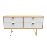 Linear White and Bardolino Oak 4 Drawer Bed Box with Gold Hairpin Legs