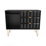 Cube Black Matt 3 Drawer TV Unit with Gold Hairpin Legs