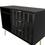 Cube Black Matt 3 Drawer TV Unit with Gold Hairpin Legs