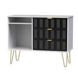 Cube Black Matt and White 3 Drawer TV Unit with Gold Hairpin Legs