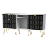 Cube Black Matt and White 6 Drawer TV Unit with Gold Hairpin Legs