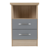Nevada Grey Gloss/Light Oak 2 Drawer Bedside Cabinet