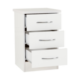 Nevada White 3 Drawer Bedside Cabinet