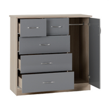 Nevada Grey and Oak 5 Drawer Low Wardrobe