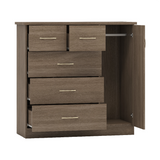 Nevada Rustic Oak 5 Drawer Low Wardrobe