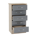 Nevada Grey and Oak 5 Drawer Narrow Chest 