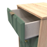 Cube Labrador Green and Bardolino Oak 5 Drawer Bedside Cabinet with Gold Hairpin Legs