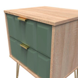 Cube Labrador Green and Bardolino Oak 2 Drawer Bedside Cabinet with Gold Hairpin Legs