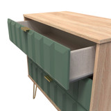 Cube Labrador Green and Bardolino Oak 3 Drawer Chest with Gold Hairpin Legs