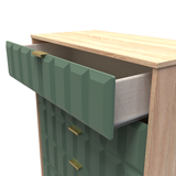 Cube Labrador Green and Bardolino Oak 5 Drawer Chest with Gold Hairpin Legs