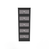 Rattan Black Ash 5 Drawer Bedside Cabinet