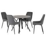 Athens Concrete and Black Round Dining Set with 4 Grey Avery Chairs