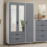 Madrid Grey and White Gloss 3 Door 2 Drawer Mirrored Wardrobe