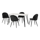 Marlow Marble Effect Dining Table with 4 Black Velvet Dining Chairs