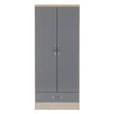 Nevada Grey and Oak 2 Door 1 Drawer Wardrobe