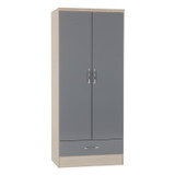 Nevada Grey and Oak 2 Door 1 Drawer Wardrobe