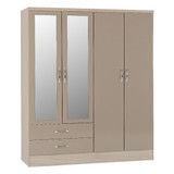 Nevada Oyster and Oak 4 Door 2 Drawer Mirrored Wardrobe