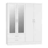 Nevada White Gloss 4 Door 2 Drawer Mirrored Wardrobe