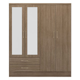 Nevada Rustic Oak 4 Door 2 Drawer Mirrored Wardrobe