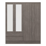 Nevada Black Wood Grain Effect 4 Door 2 Drawer Mirrored Wardrobe