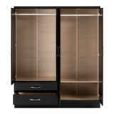 Nevada Black Gloss 4 Door 2 Drawer Mirrored Wardrobe