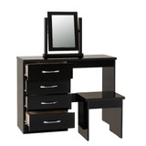 Nevada Black Gloss Drawer Dressing Table Set