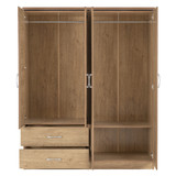 Charles Oak Effect 4 Door 2 Drawer Mirrored Wardrobe