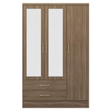 Nevada Rustic Oak Effect 3 Door 2 Drawer Mirrored Wardrobe