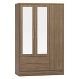 Nevada Rustic Oak Effect 3 Door 2 Drawer Mirrored Wardrobe