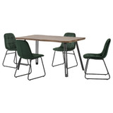 Quebec Wave Edge Dining Set with 4 Emerald Green Velvet Lukas Chairs