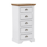 Toledo White and Oak 5 Drawer Narrow Chest 