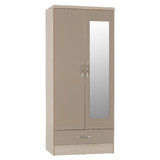 Nevada Oyster Gloss 2 Door 1 Drawer Mirrored Wardrobe