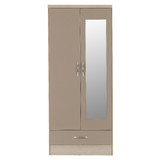 Nevada Oyster Gloss 2 Door 1 Drawer Mirrored Wardrobe