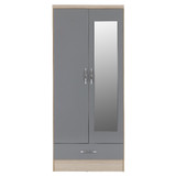 Nevada Grey Gloss 2 Door 1 Drawer Mirrored Wardrobe