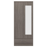 Nevada Black Wood Grain Effect 2 Door 1 Drawer Mirrored Wardrobe