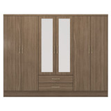 Nevada Rustic Oak Effect 6 Door 2 Drawer Mirrored Wardrobe