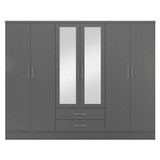 Nevada Grey 3D Effect 6 Door 2 Drawer Mirrored Wardrobe