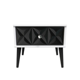 Pixel Black and White 1 Drawer Bedside Cabinet with Dark Scandinavian Legs