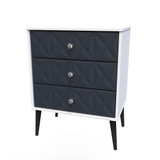 Pixel Indigo and White 3 Drawer Midi Chest with Dark Scandinavian Legs