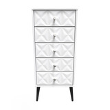 Pixel White 5 Drawer Bedside Cabinet with Dark Scandinavian Legs