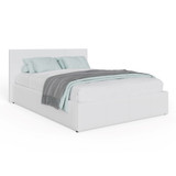 Side Lift Ottoman White Faux Leather Bed (5' King Size)