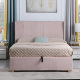 Amelia Pink Velvet Storage Ottoman Bed Frame (5' King Size)