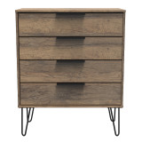Hong Kong Vintage Oak 4 Drawer Chest with Black Hairpin Legs