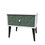 Pixel Labrador Green and White 1 Drawer Bedside Cabinet with Dark Scandinavian Legs